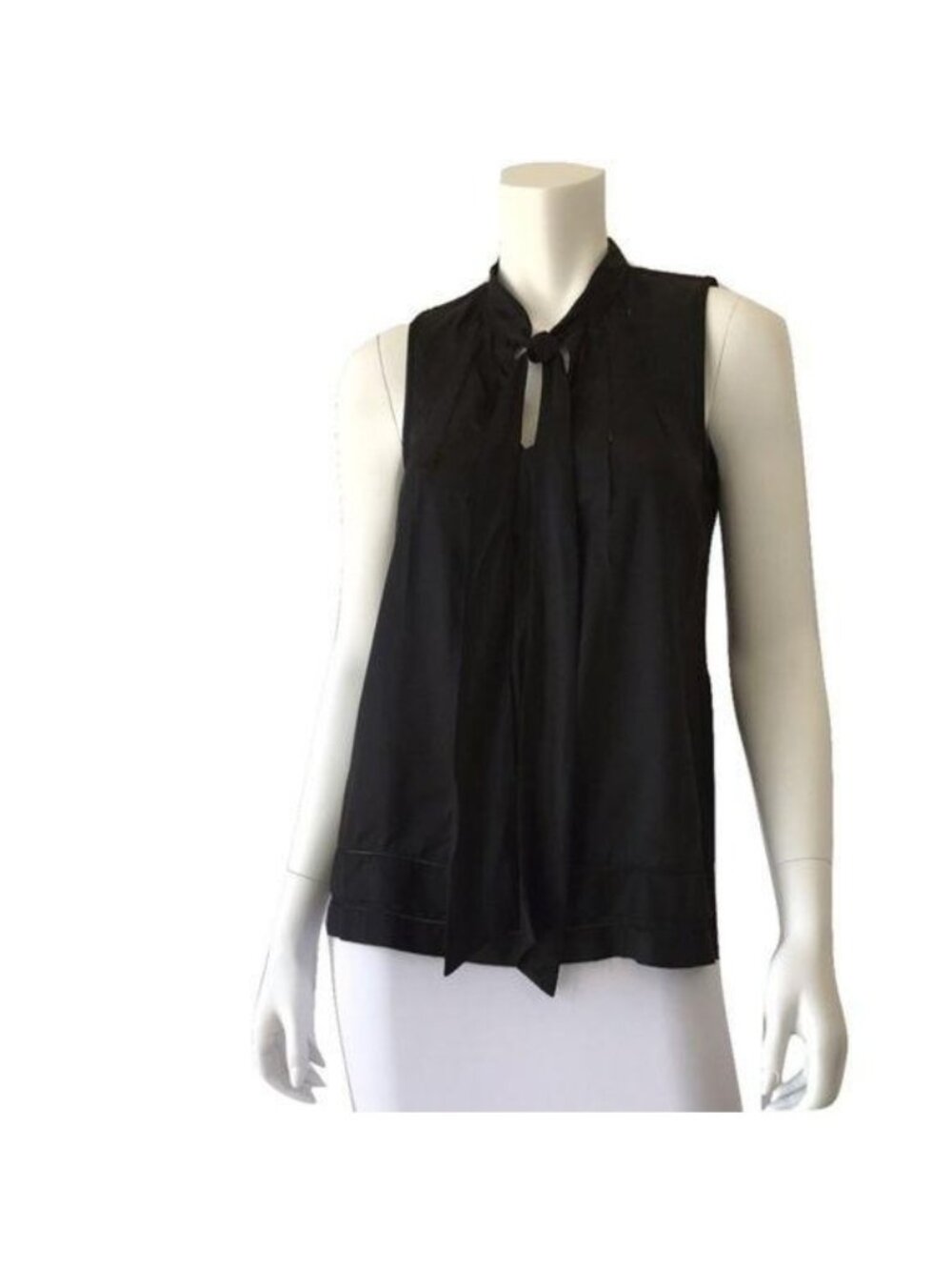 Generra Black V-Neck Tie Front Blouse Silky 100% Viscose Top